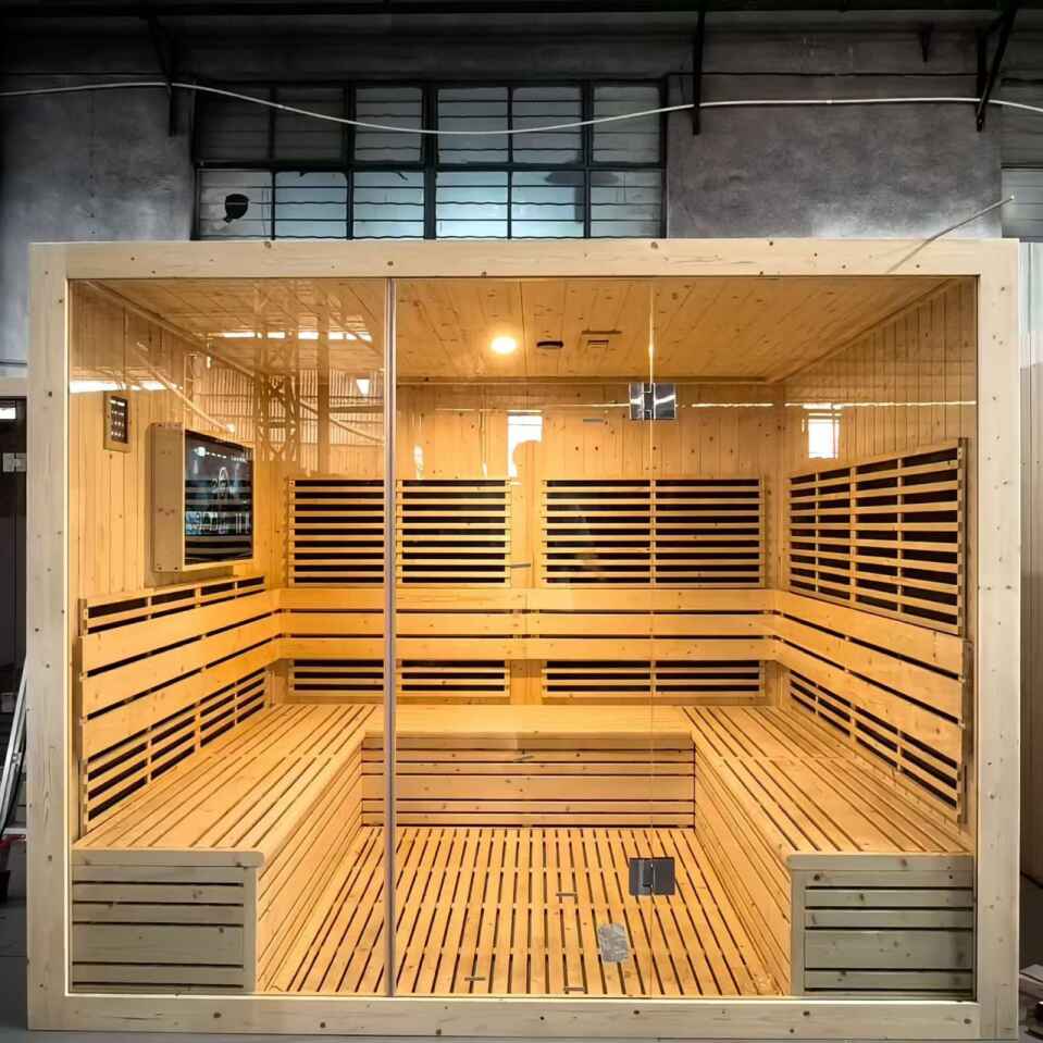 5-10 persoane Sauna din lemn Cameră de saună cu infraroșu îndepărtat, cu TV LCD