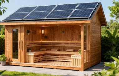 Sauna solară în aer liber cu interior din lemn masiv și soluții de inginerie personalizabile